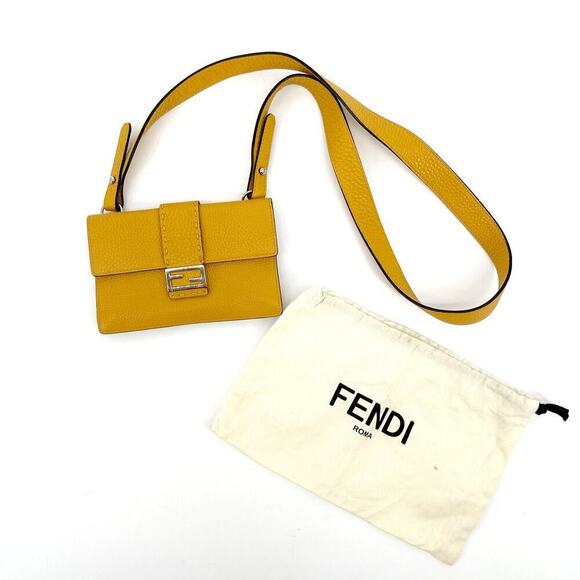 Fendi Tangerine Yellow Leather Selleria Baguette Crossbody Bag - Picture 1 of 16